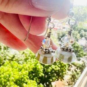 Striped Bead Earrings with Swarovski Crystal Accent